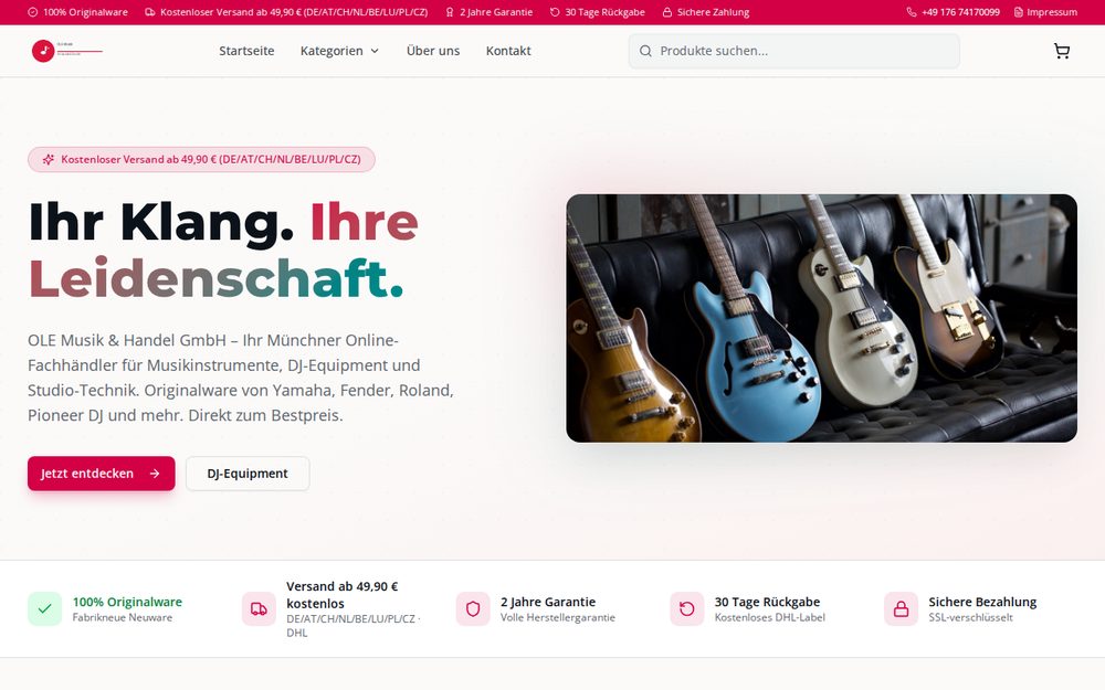 Screenshot der gefälschten Website ole-musik.de, durchgestrichen markiert